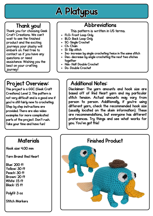 Pattern - A Platypus: Difficulty Level 2