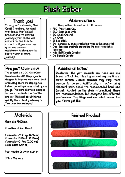 Pattern - Plush Saber: Difficulty Level 1