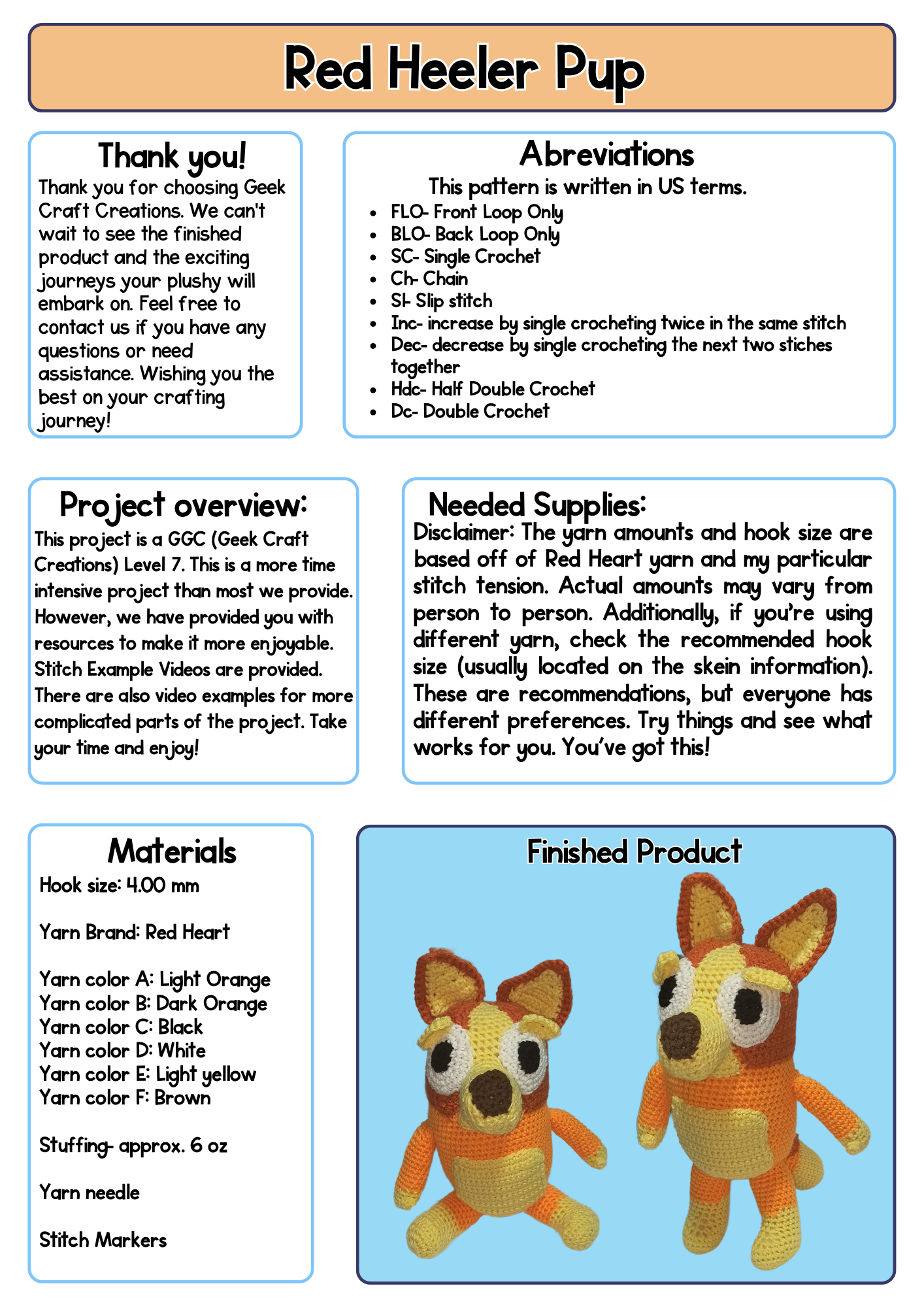 Red Heeler Puppy Pattern: Difficulty Level 5