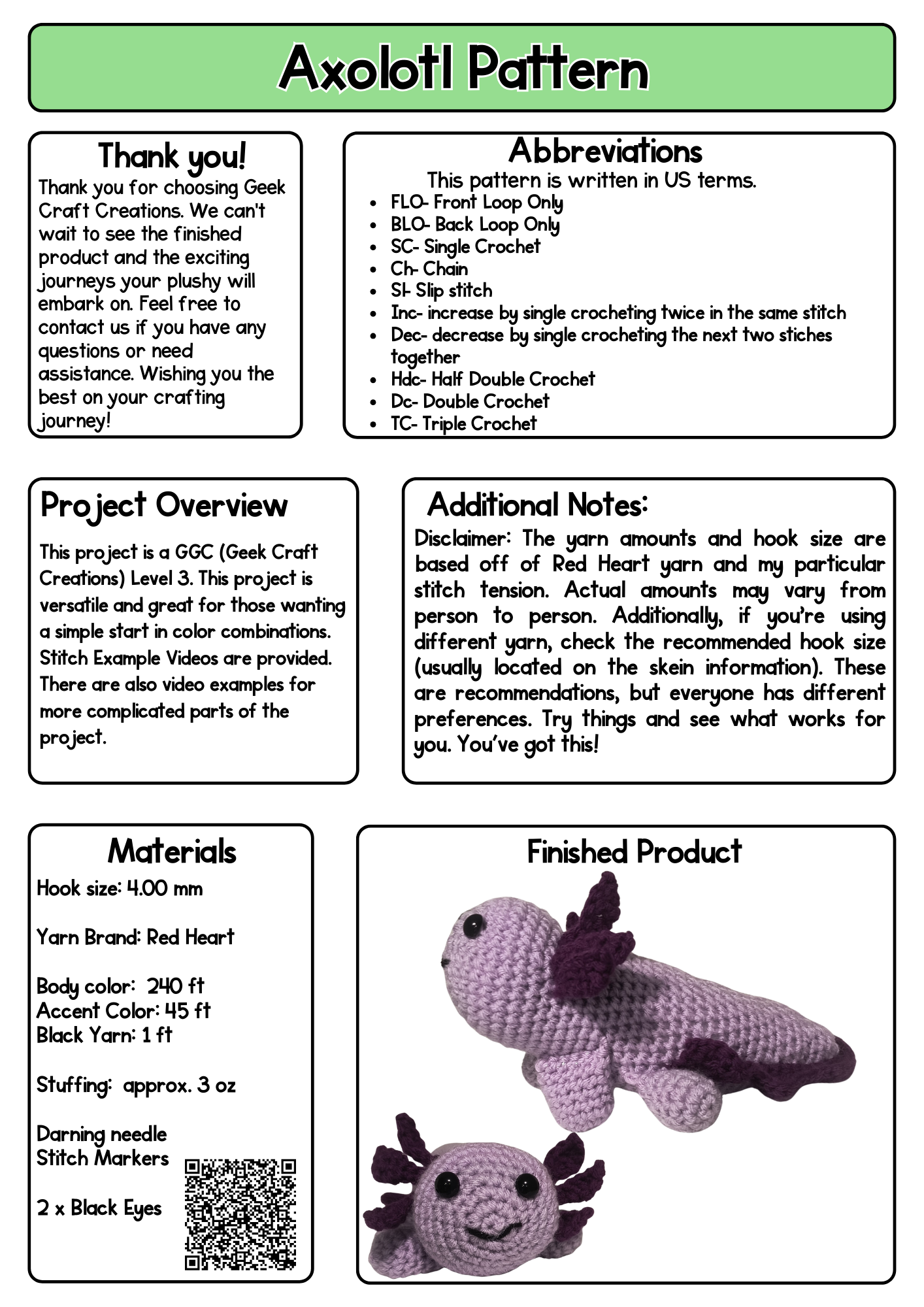 Axolotl Pattern: Difficulty Level 2