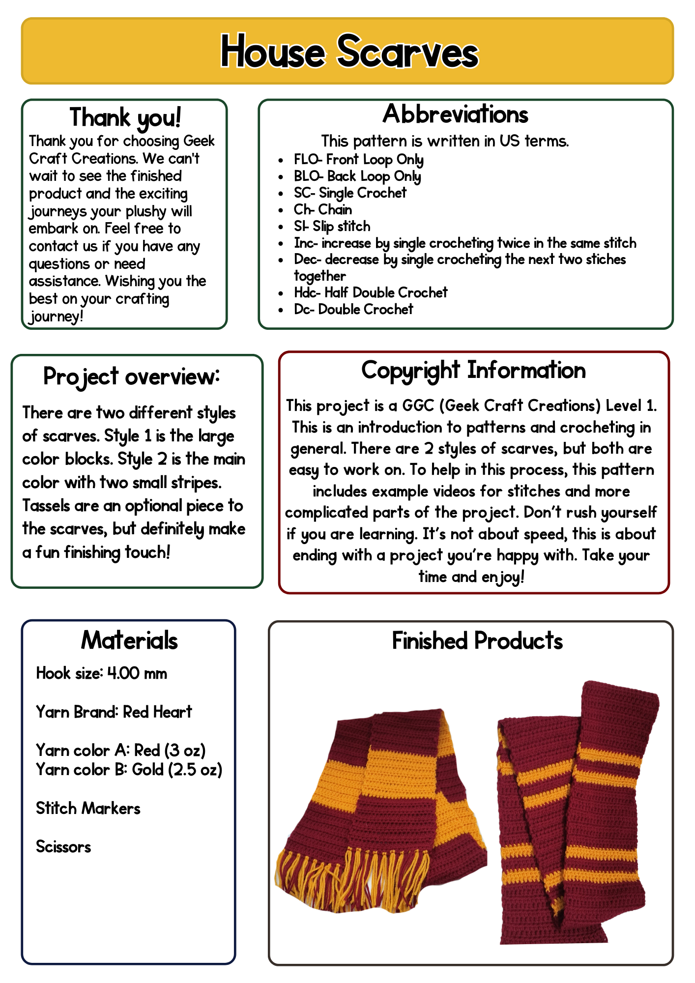 House Scarves Pattern: Difficulty Level 1